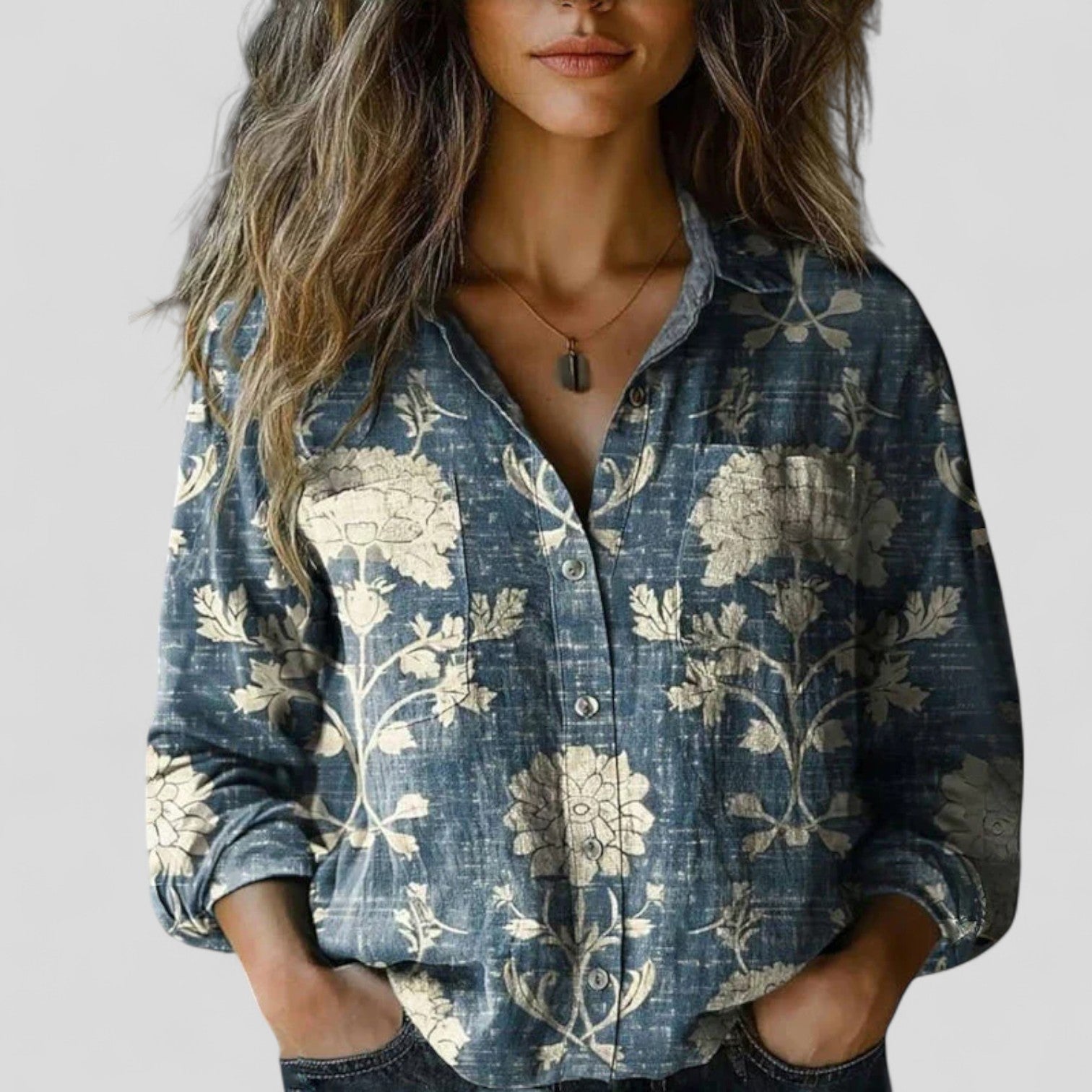 Davellia | Women's Boho Floral Patchwork Button-Up Blouse
