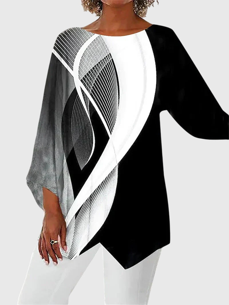 Davellia | Women's Elegant Butterfly Print Asymmetrical Blouse