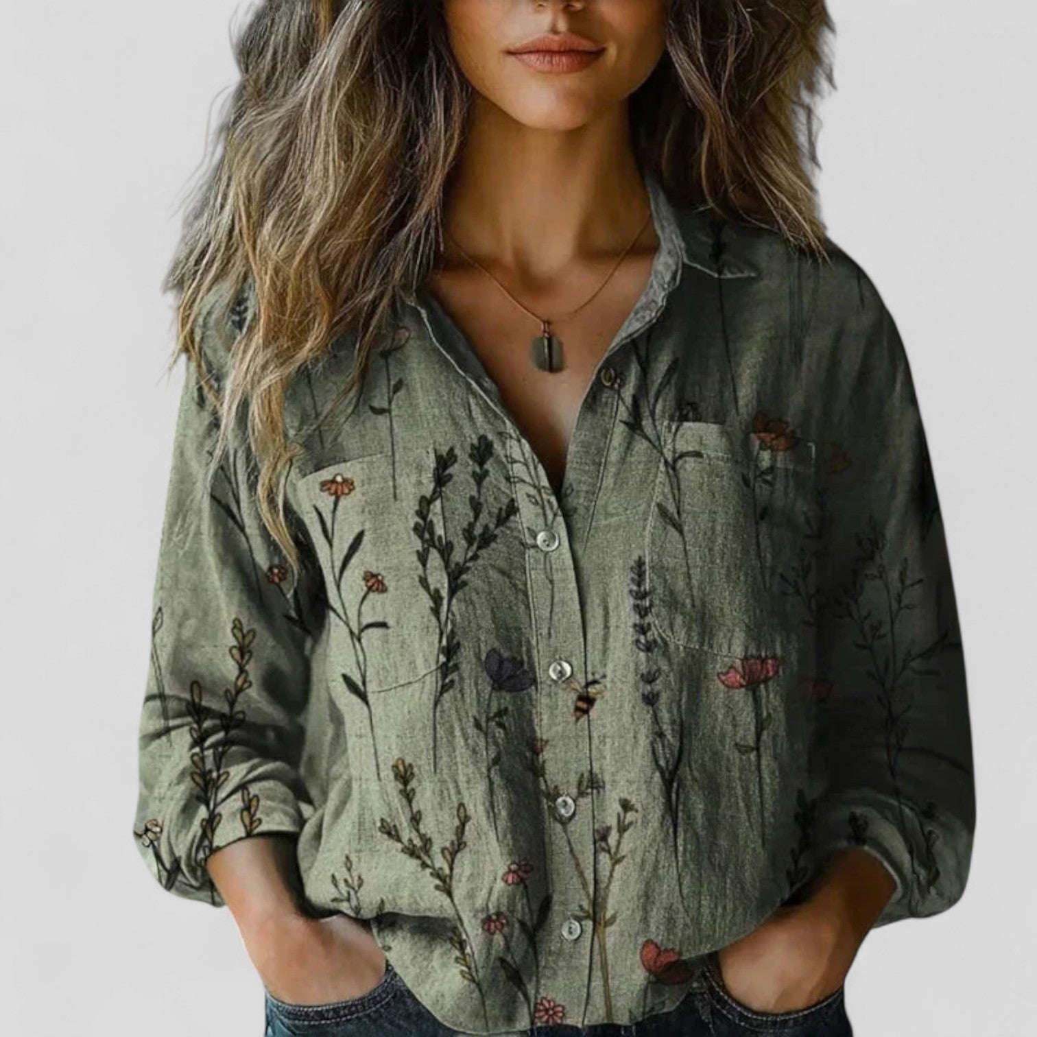 Davellia | Women's Boho Floral Patchwork Button-Up Blouse