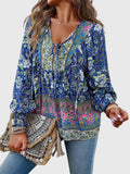 Davellia | Women's Boho Floral V-Neck Blouse