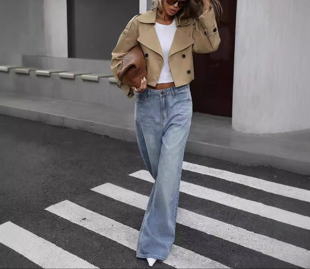 Davellia | Women’s Cropped Double-Breasted Trench Jacket