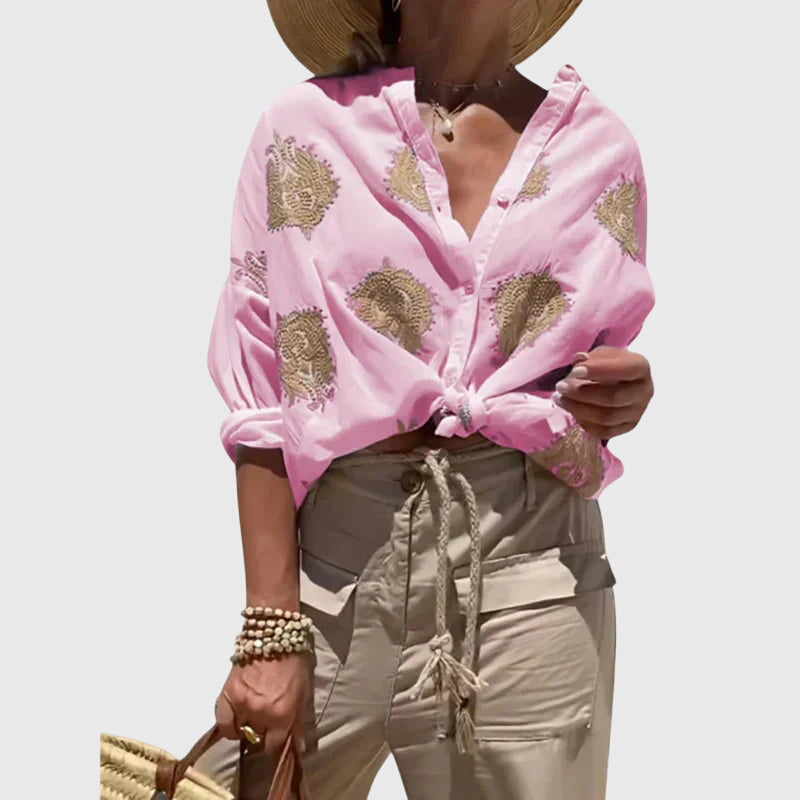 Davellia | Women's Boho Linen Beach Shirt