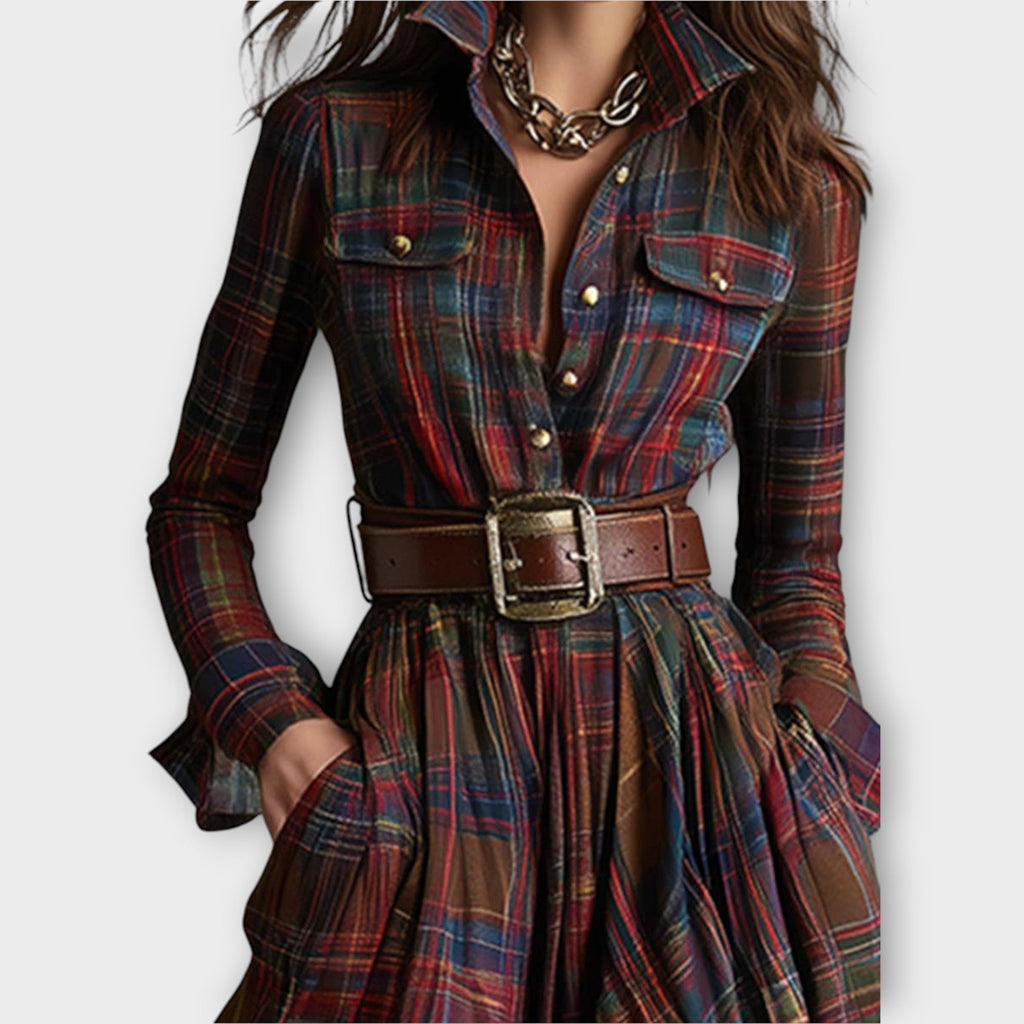 Davellia | Retro Plaid Maxi Dress