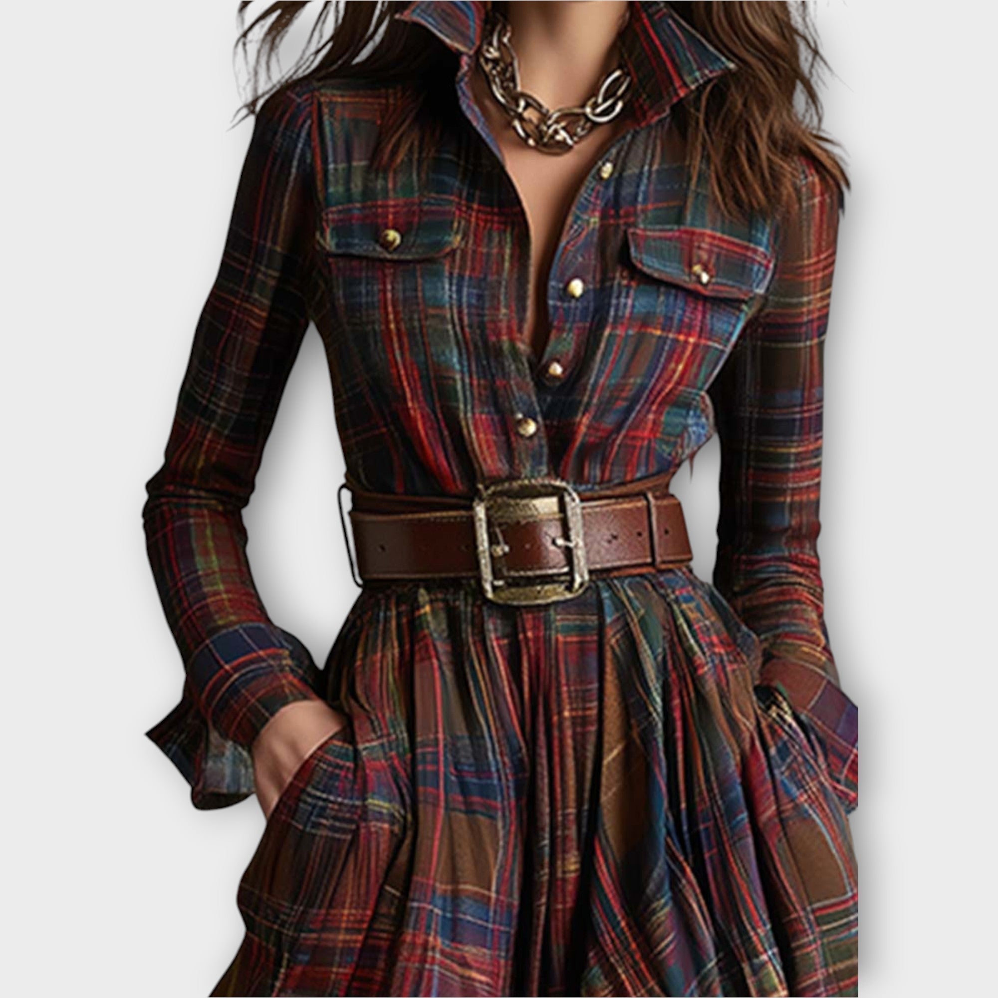 Davellia | Retro Plaid Maxi Dress