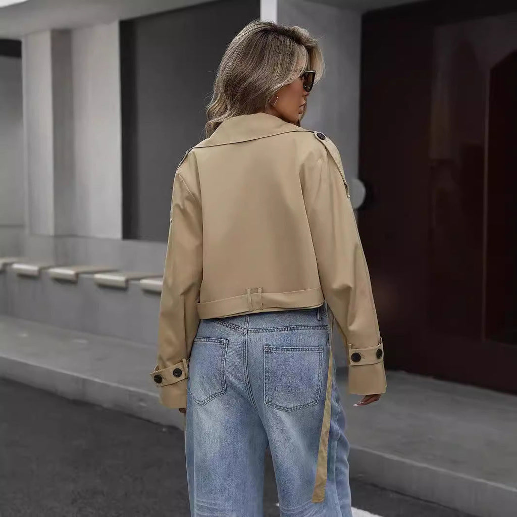 Davellia | Women’s Cropped Double-Breasted Trench Jacket