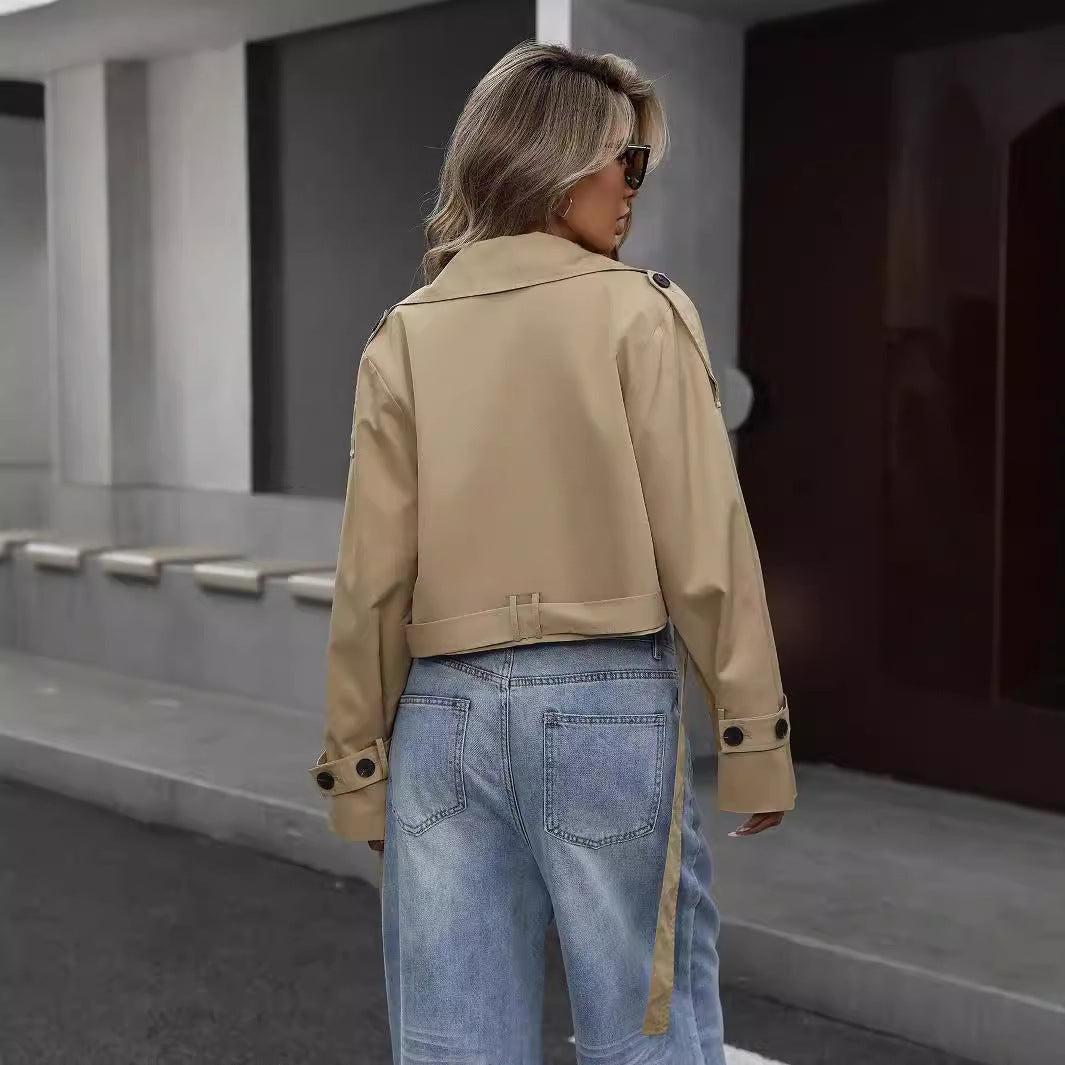 Davellia | Women’s Cropped Double-Breasted Trench Jacket