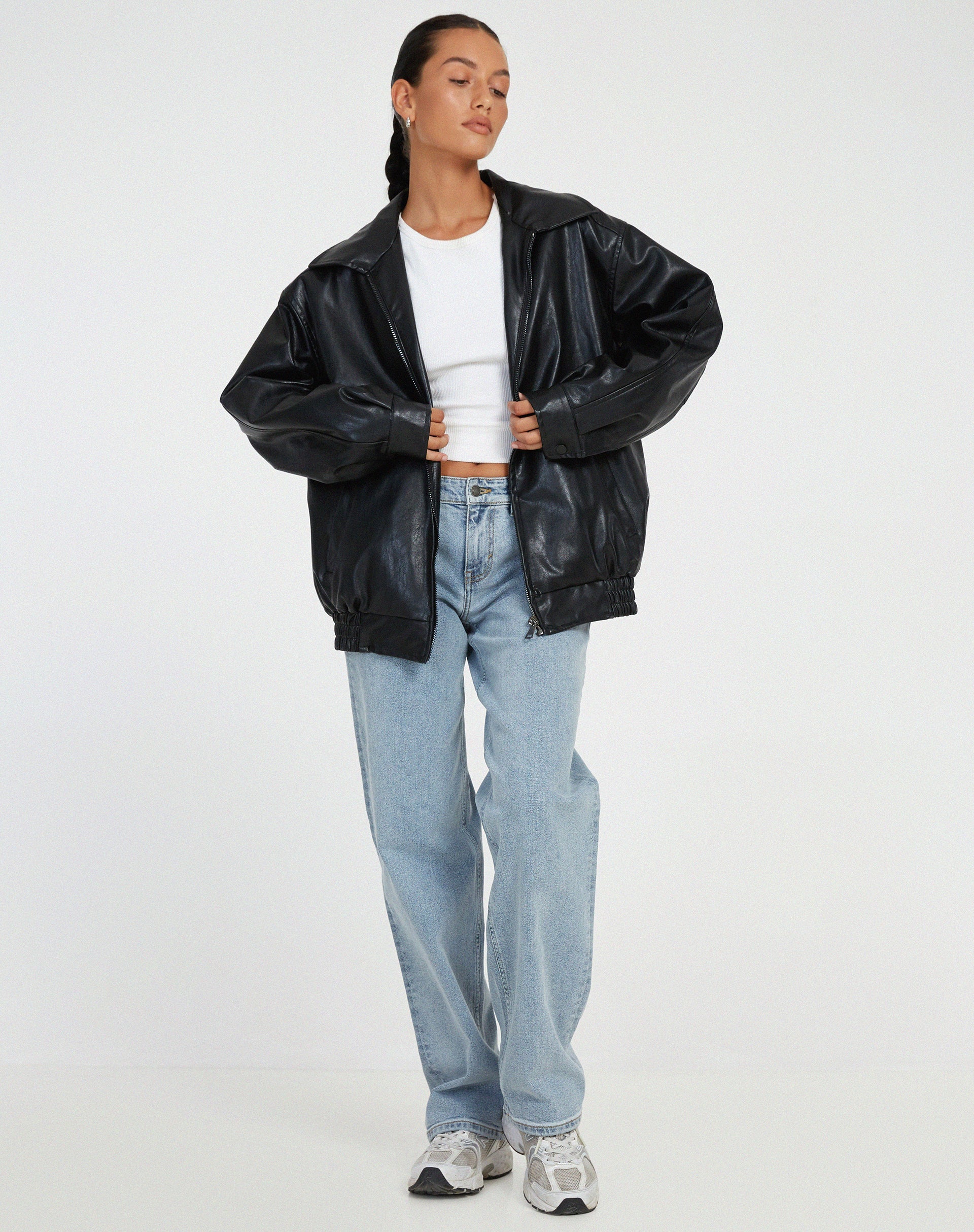 Davellia | Women’s Oversized Leather Bomber Jacket