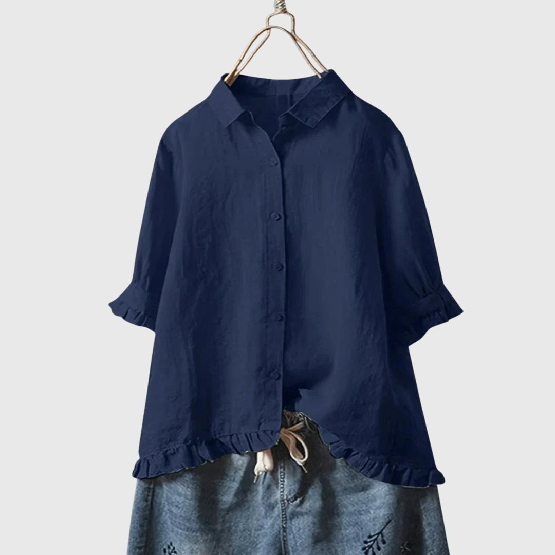 Davellia  | Woman's Button Up Ruffle Top