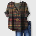 Davellia | Vintage Boho Printed V-Neck Blouse