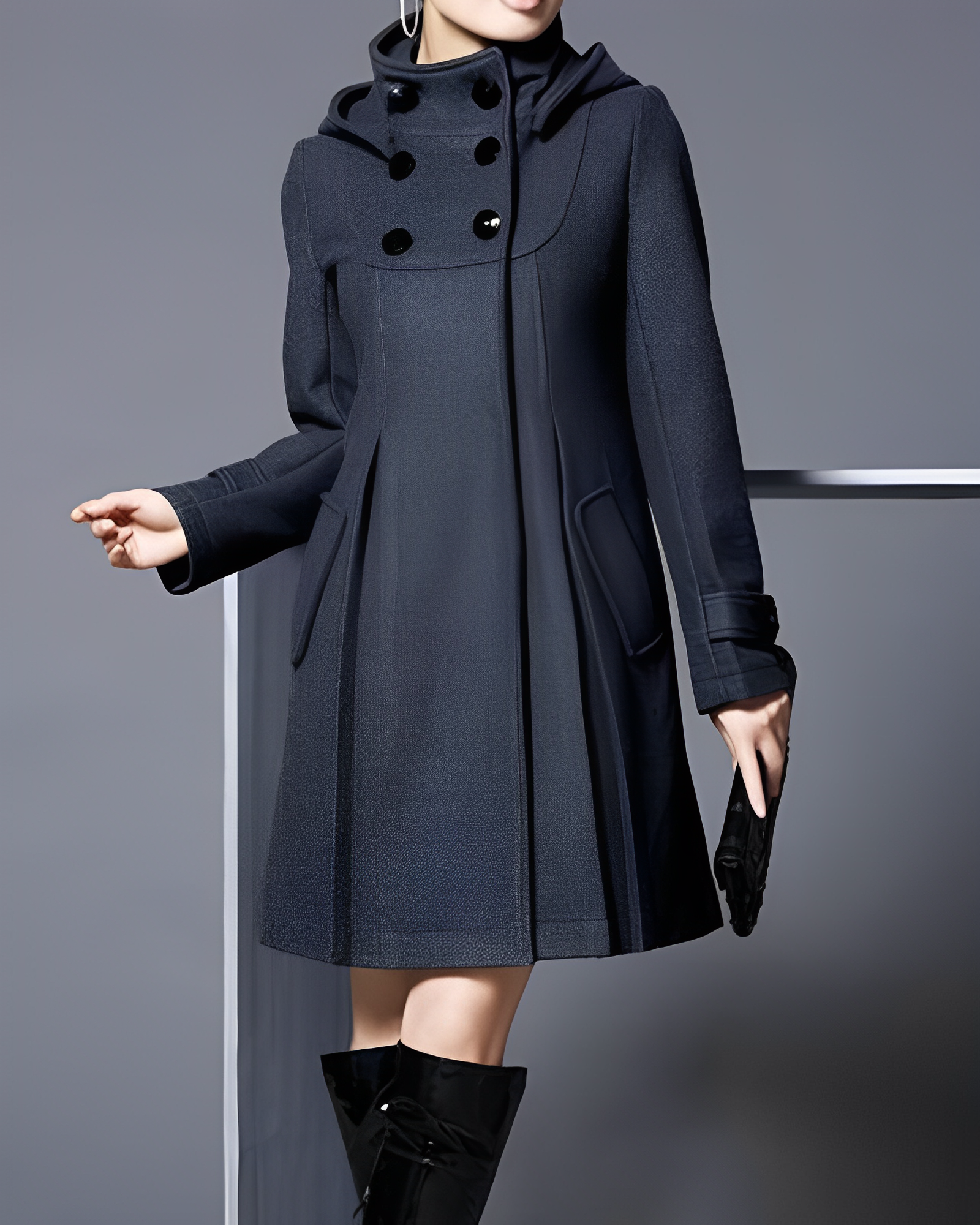 Davellia | Women’s Elegant Hooded Button-Down Coat