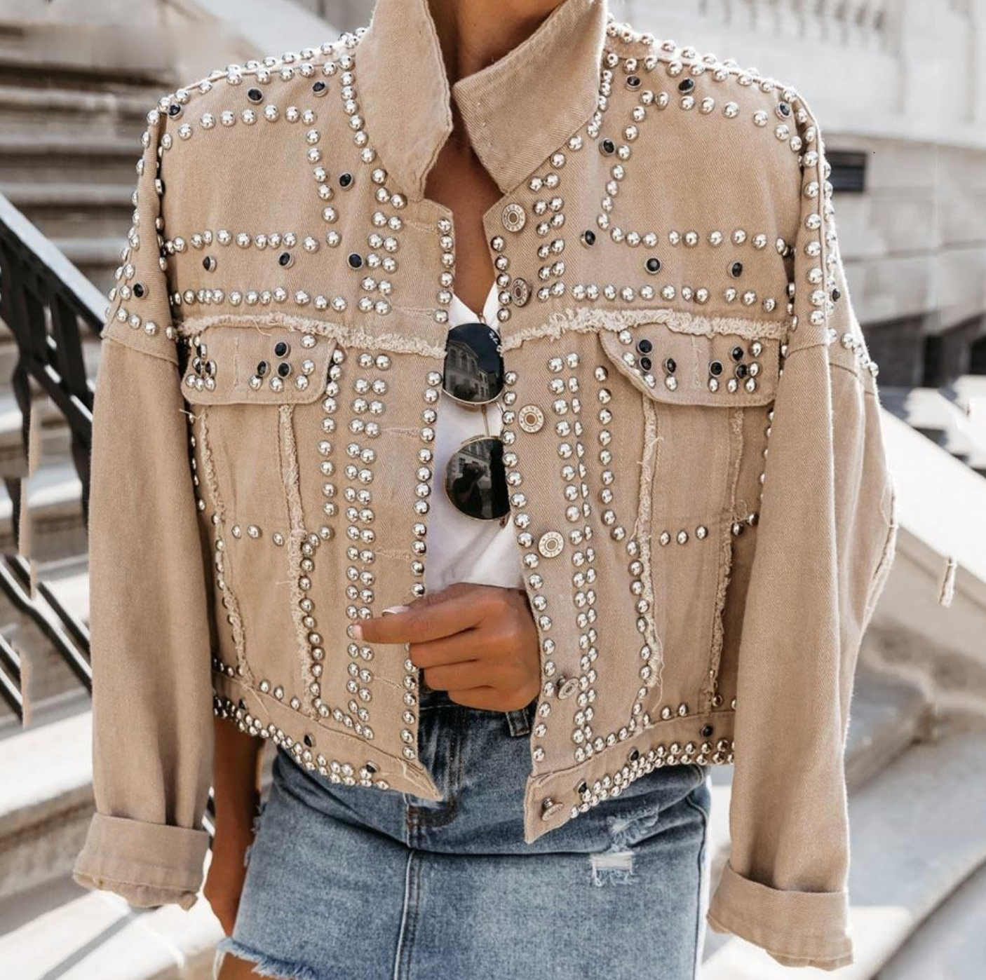 Davellia | Women’s Studded Short Cropped Casual Jacket