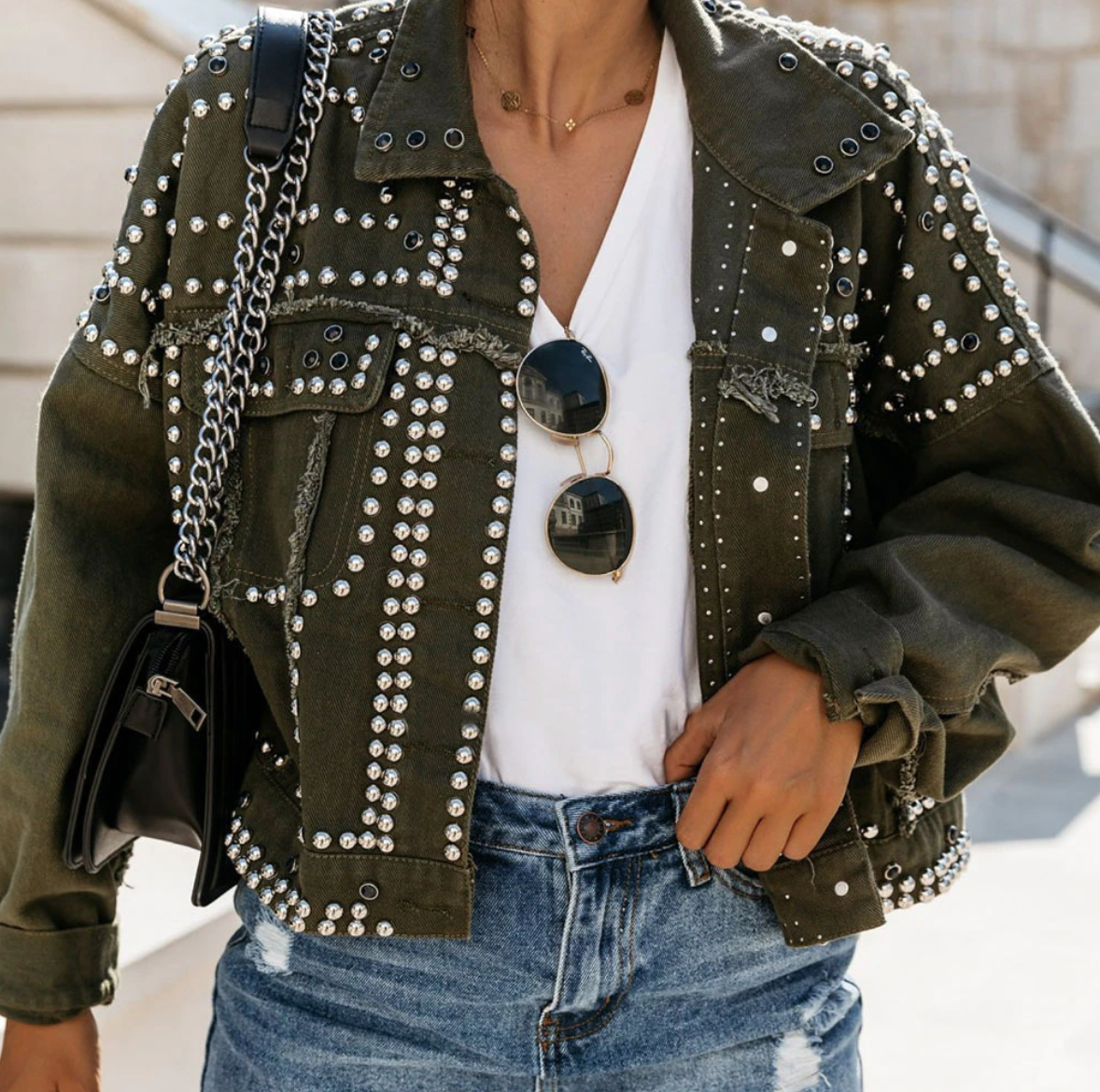 Davellia | Women’s Studded Short Cropped Casual Jacket