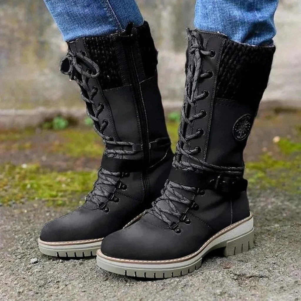 Davellia | Women’s Lace-Up Boots with Knit Cuff