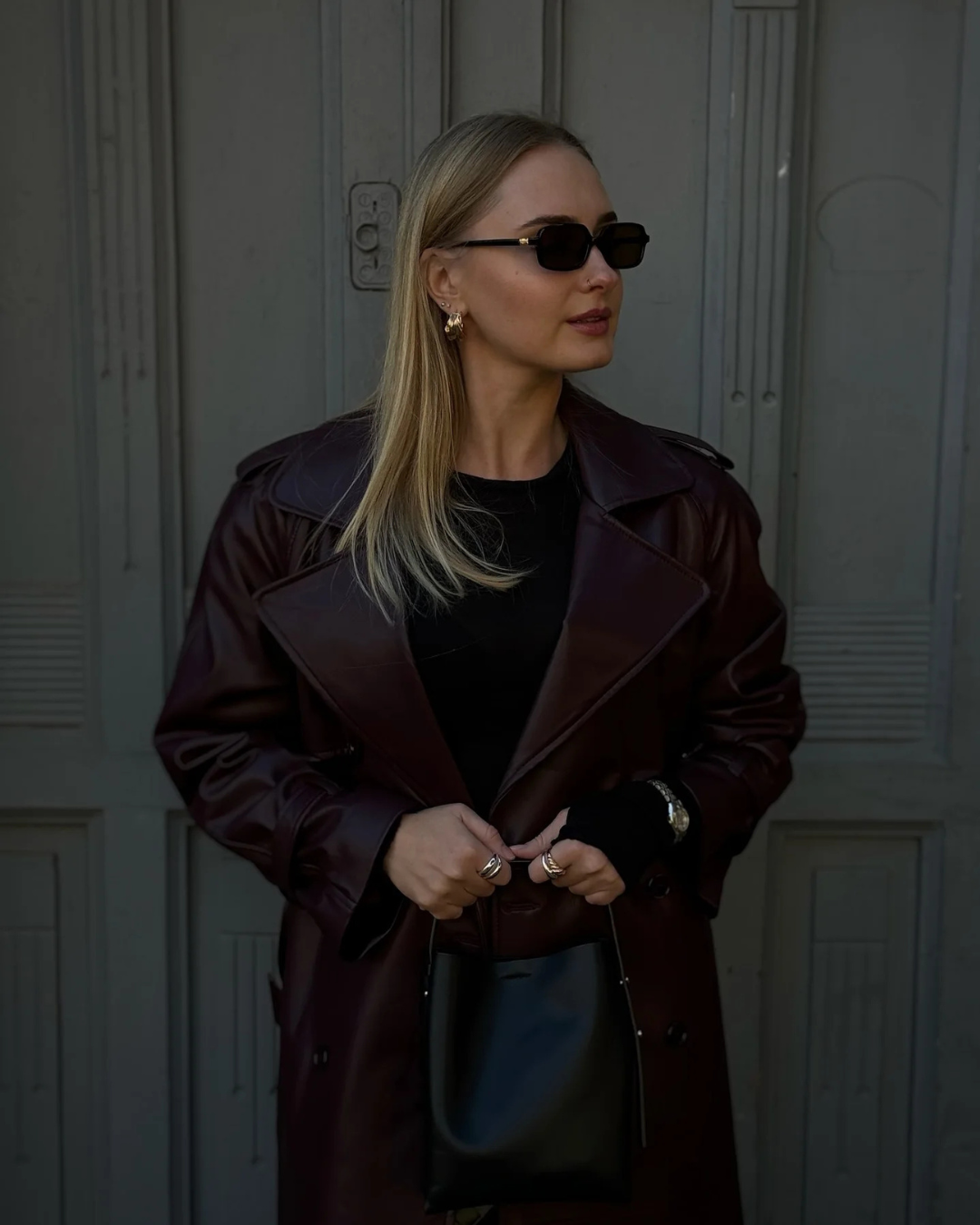 Davellia | Women’s Spring Leather Maxi Trench Coat