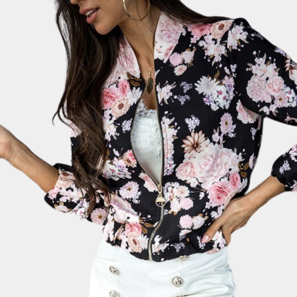 Davellia | Women’s Elegant Flower Pattern Zip-Up Jacket