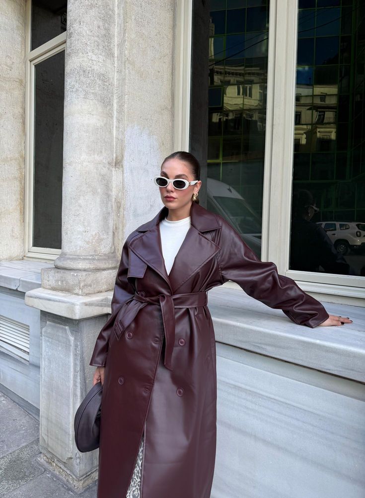 Davellia | Women’s Spring Leather Maxi Trench Coat