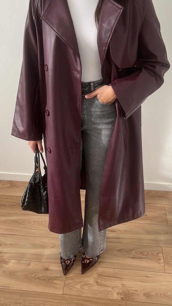 Davellia | Women’s Spring Leather Maxi Trench Coat