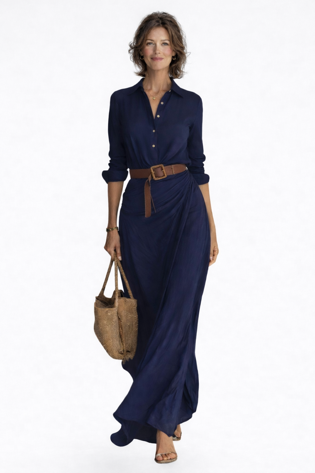Davellia | Single Breasted Long Sleeve Belted Maxi Dress
