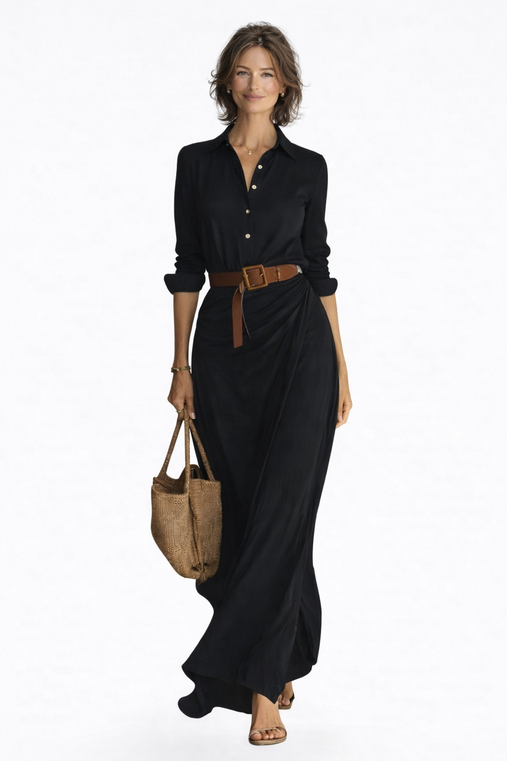Davellia | Single Breasted Long Sleeve Belted Maxi Dress