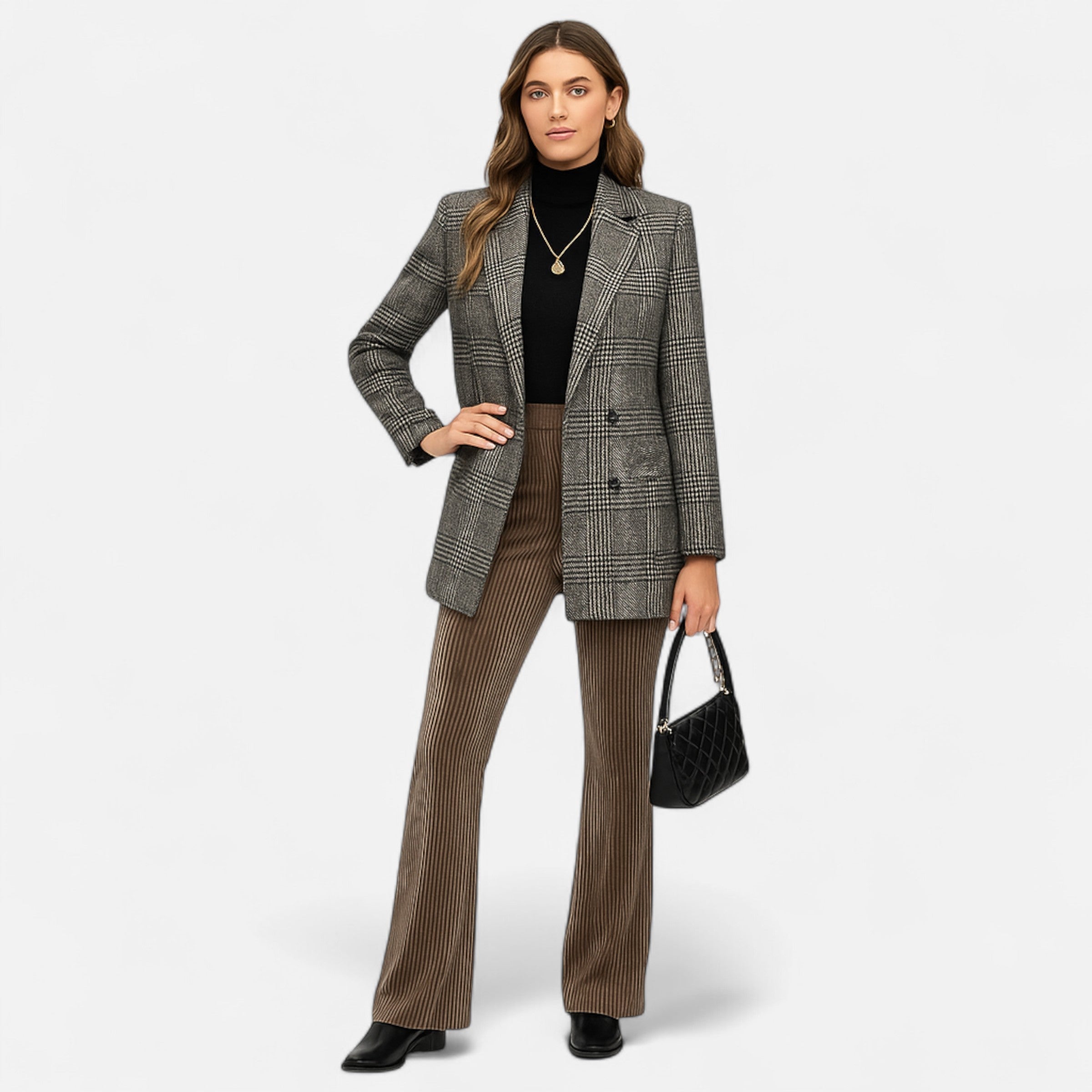 Davellia | Women’s Classic Coat – Houndstooth Timeless Sophistication