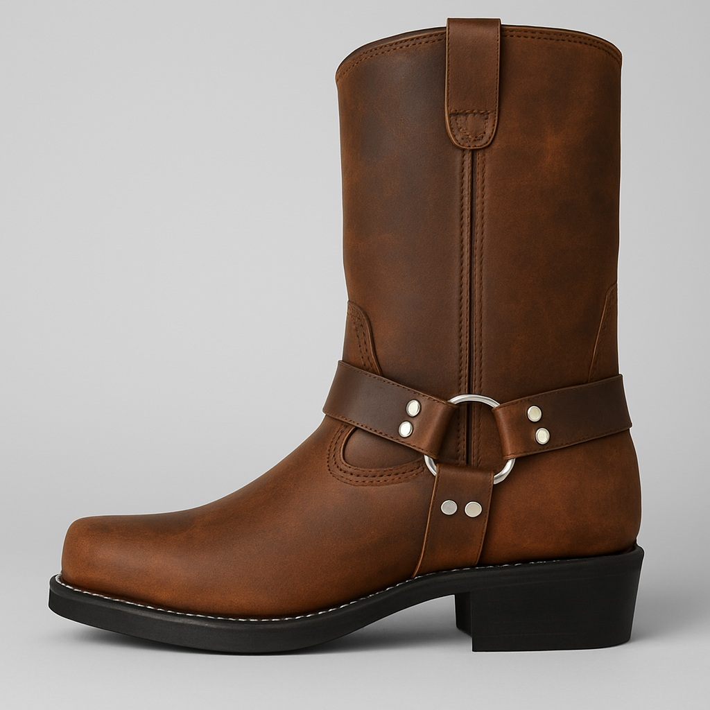Davellia | Women’s Leather Cowboy Boots with Buckle