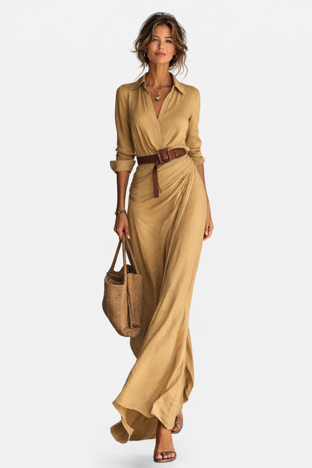 Davellia | Single Breasted Long Sleeve Belted Maxi Dress