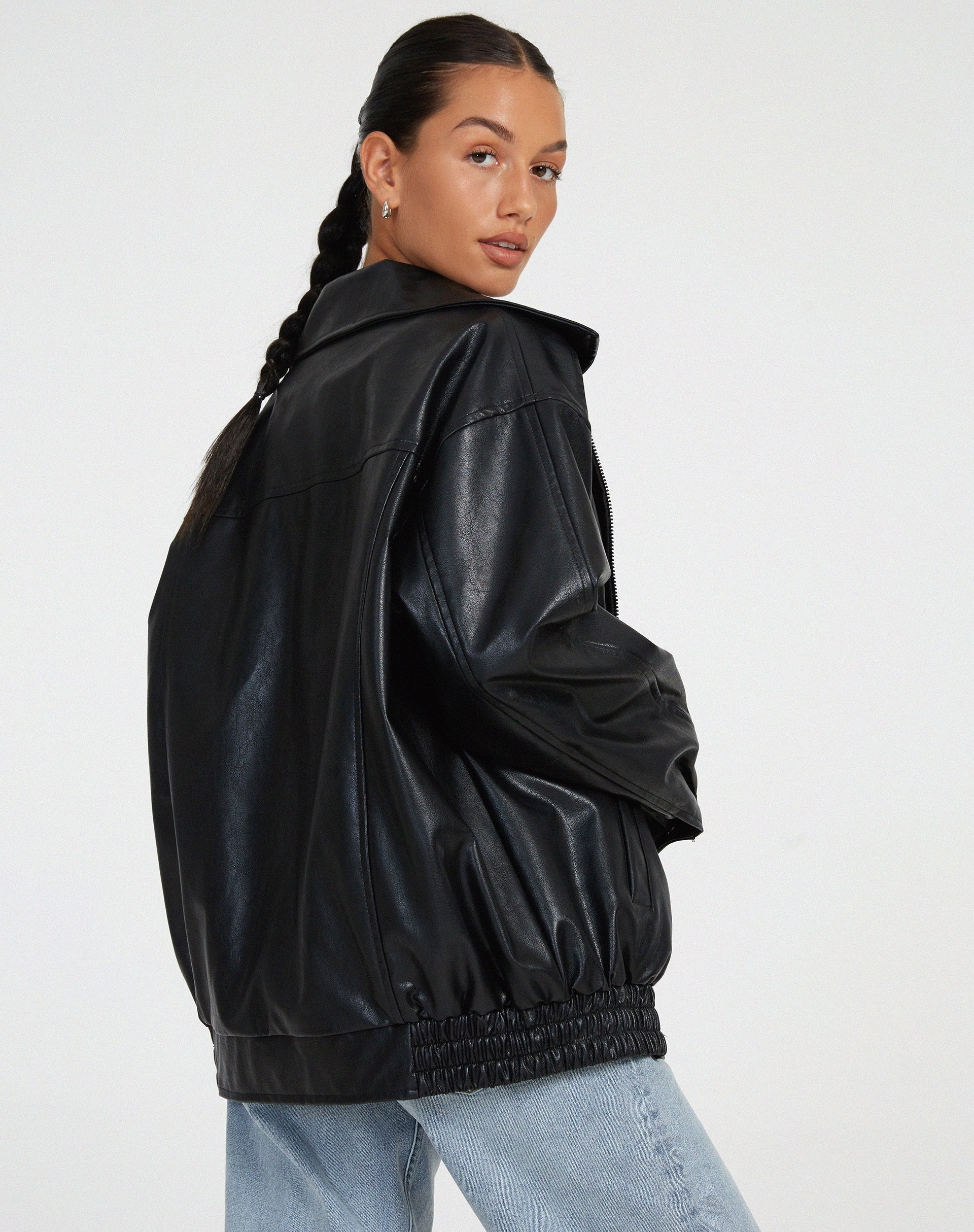 Davellia | Women’s Oversized Leather Bomber Jacket
