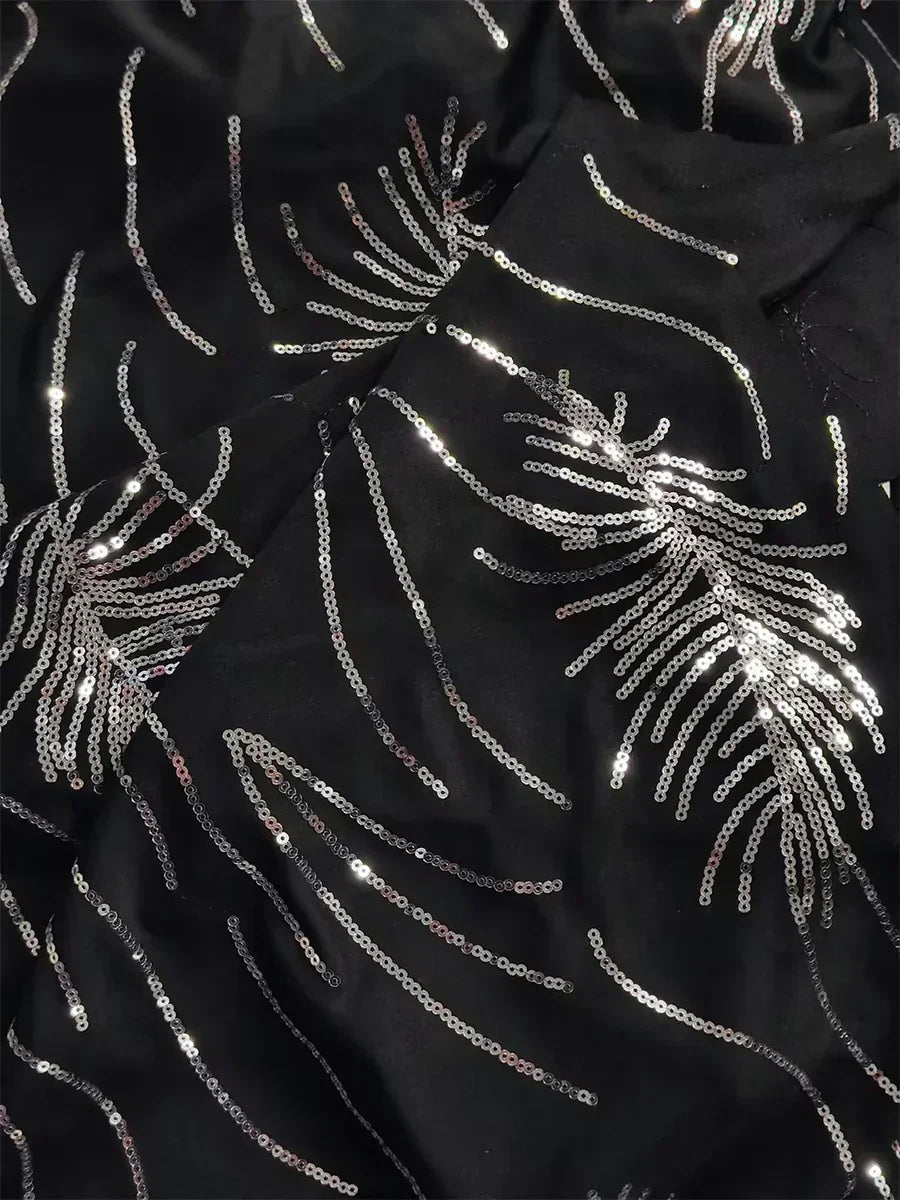 Davellia | Elegant Sequin Feather Print Twinset Blouse