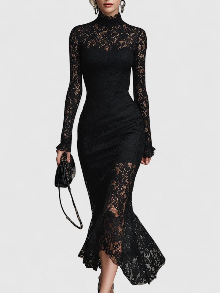 Davellia | Elegant Black Maxi Dress With Lace
