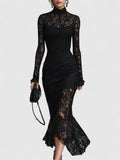 Davellia | Elegant Black Maxi Dress With Lace