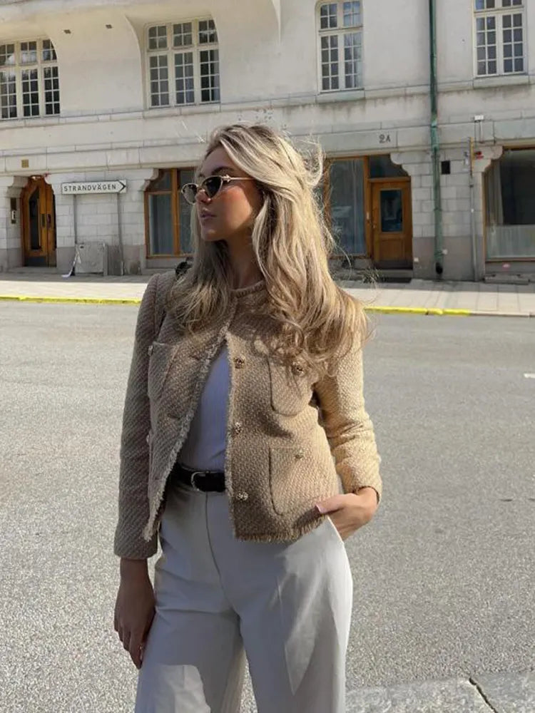 Davellia | Short Tweed Blazer Jacket with Buttons for Women