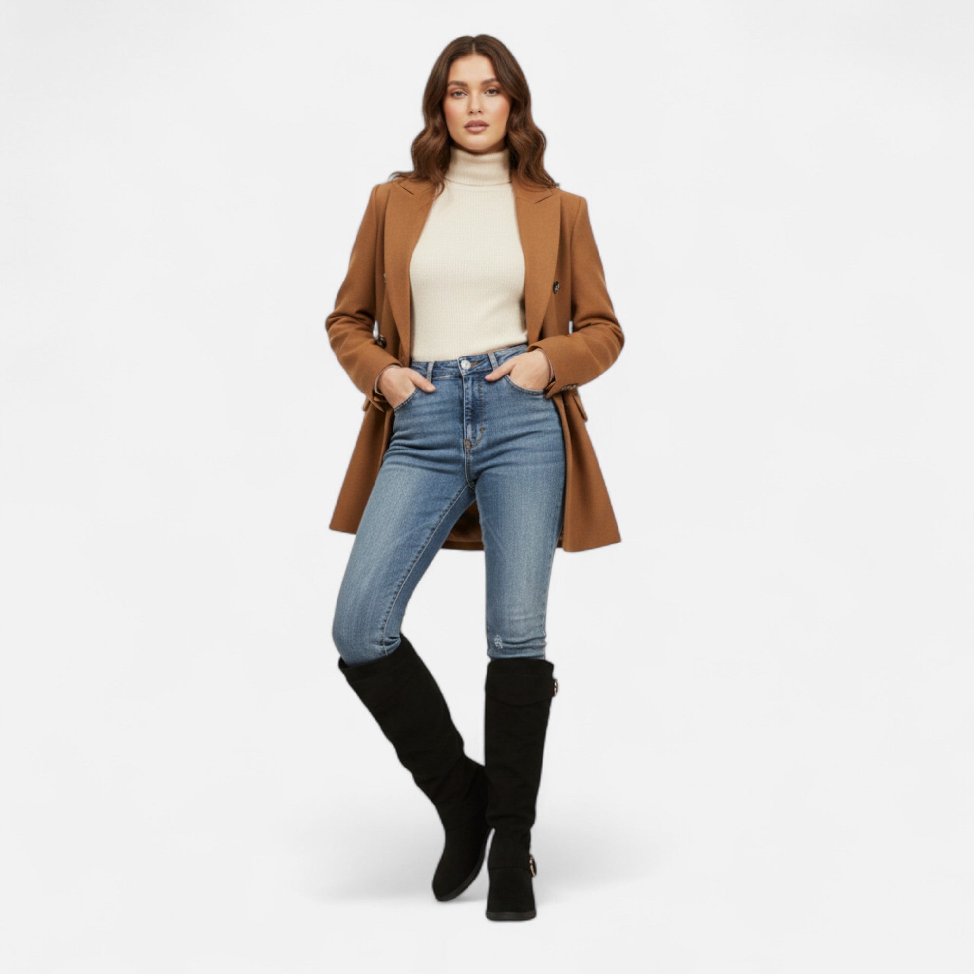 Davellia | Women’s Knee-High Boots – Buckle Belt Elegance