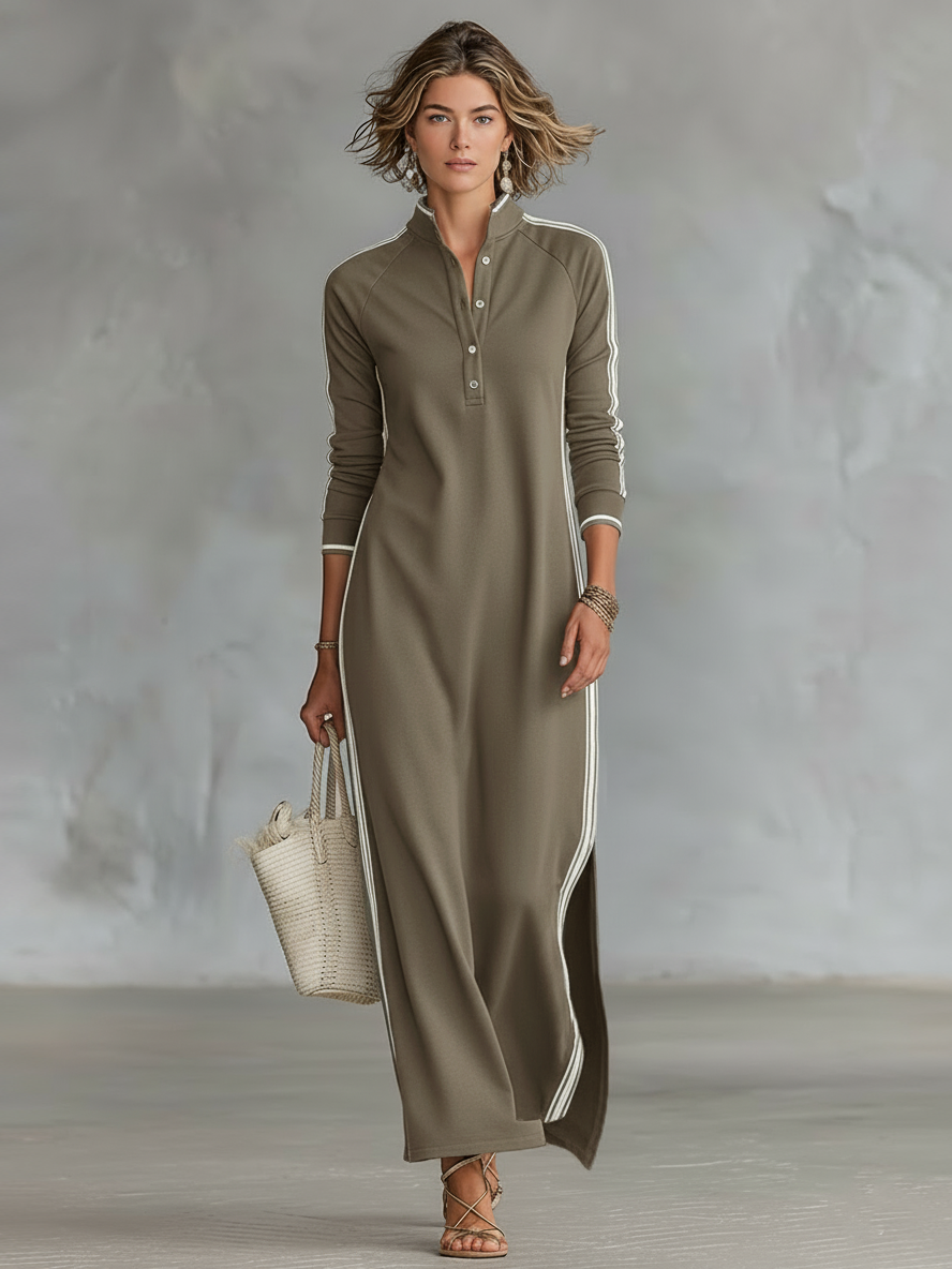 Davellia | Button-down Collar Sweatshirt Maxi Dress
