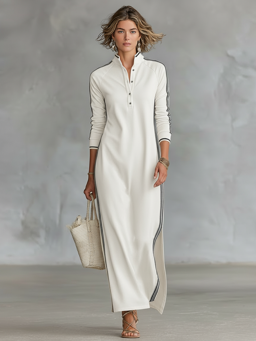 Davellia | Button-down Collar Sweatshirt Maxi Dress
