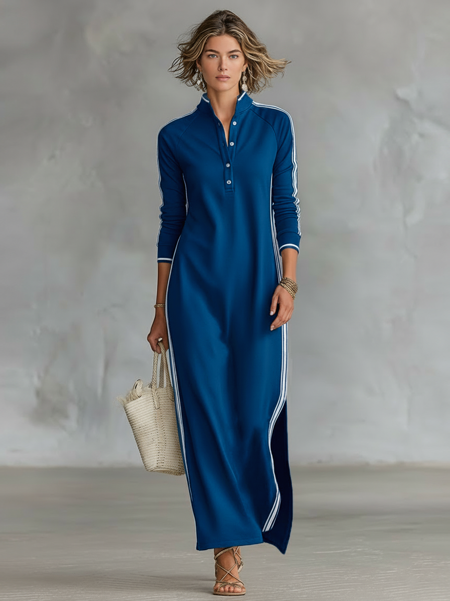 Davellia | Button-down Collar Sweatshirt Maxi Dress