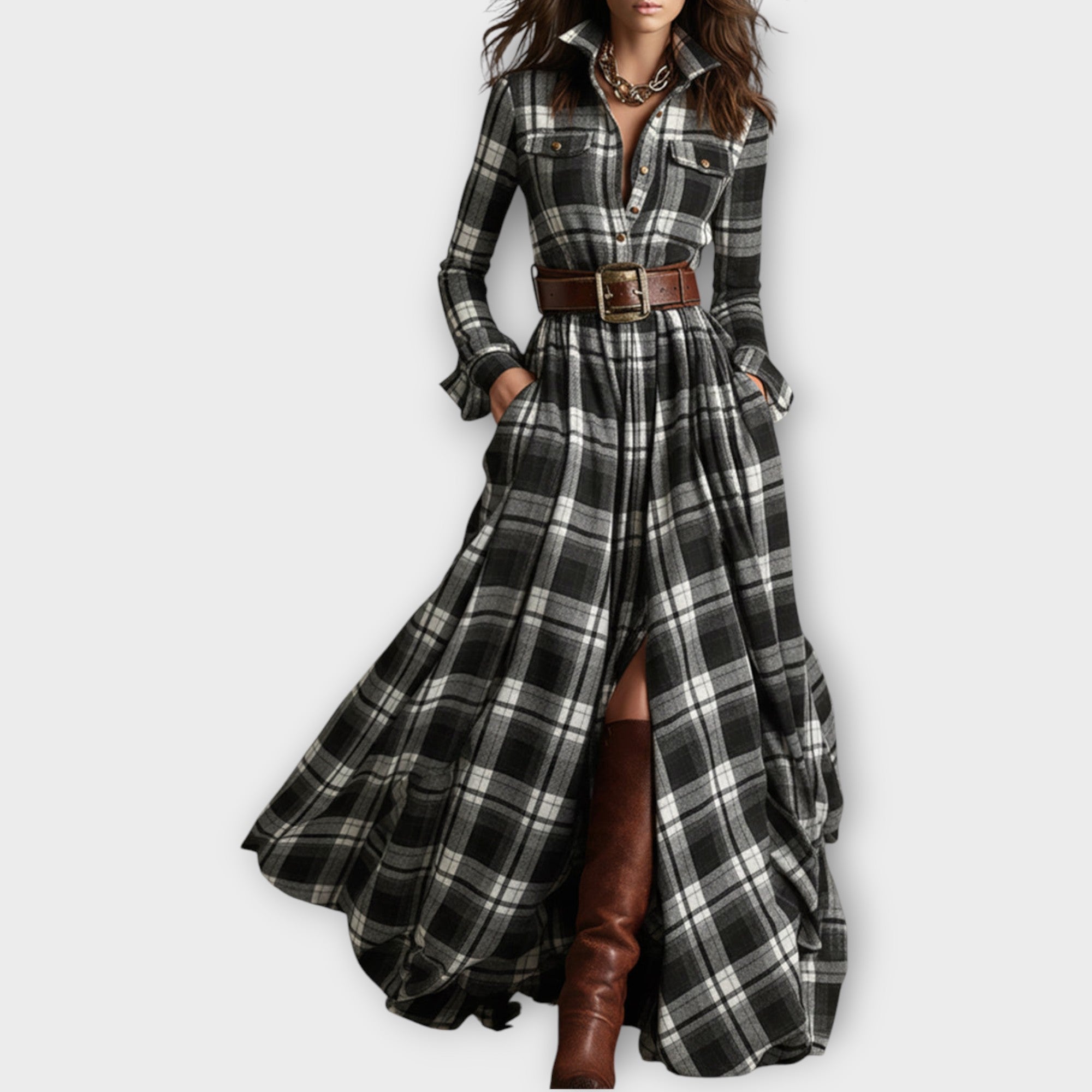 Davellia | Retro Plaid Maxi Dress