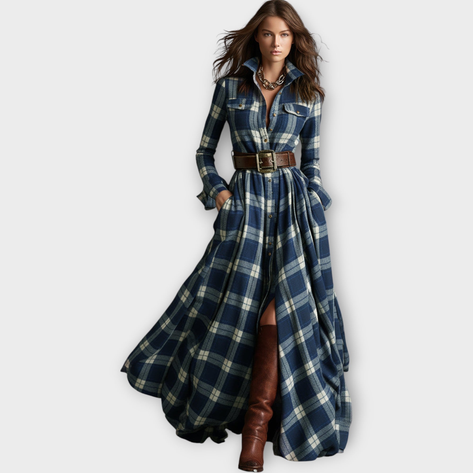 Davellia | Retro Plaid Maxi Dress