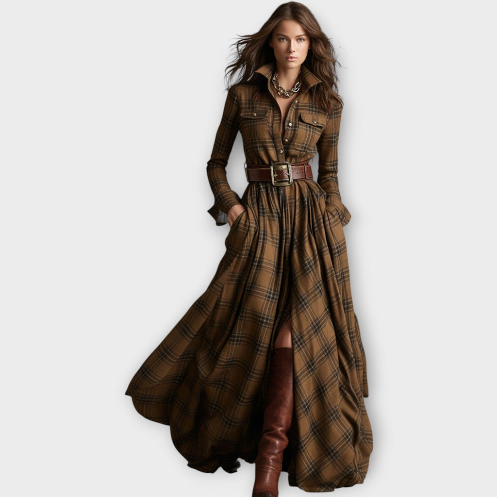 Davellia | Retro Plaid Maxi Dress
