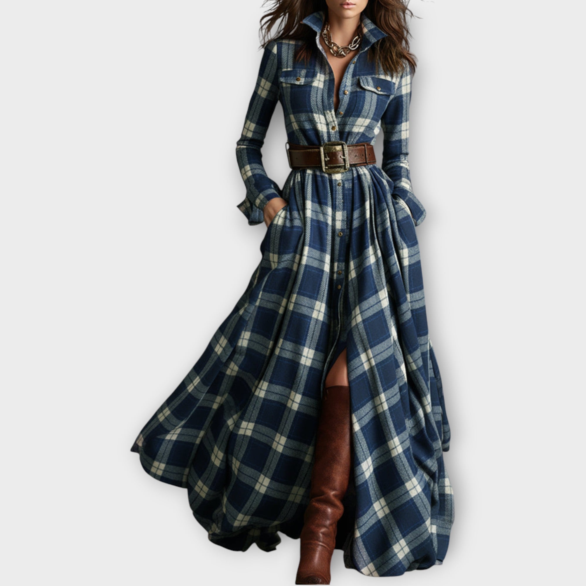 Davellia | Retro Plaid Maxi Dress