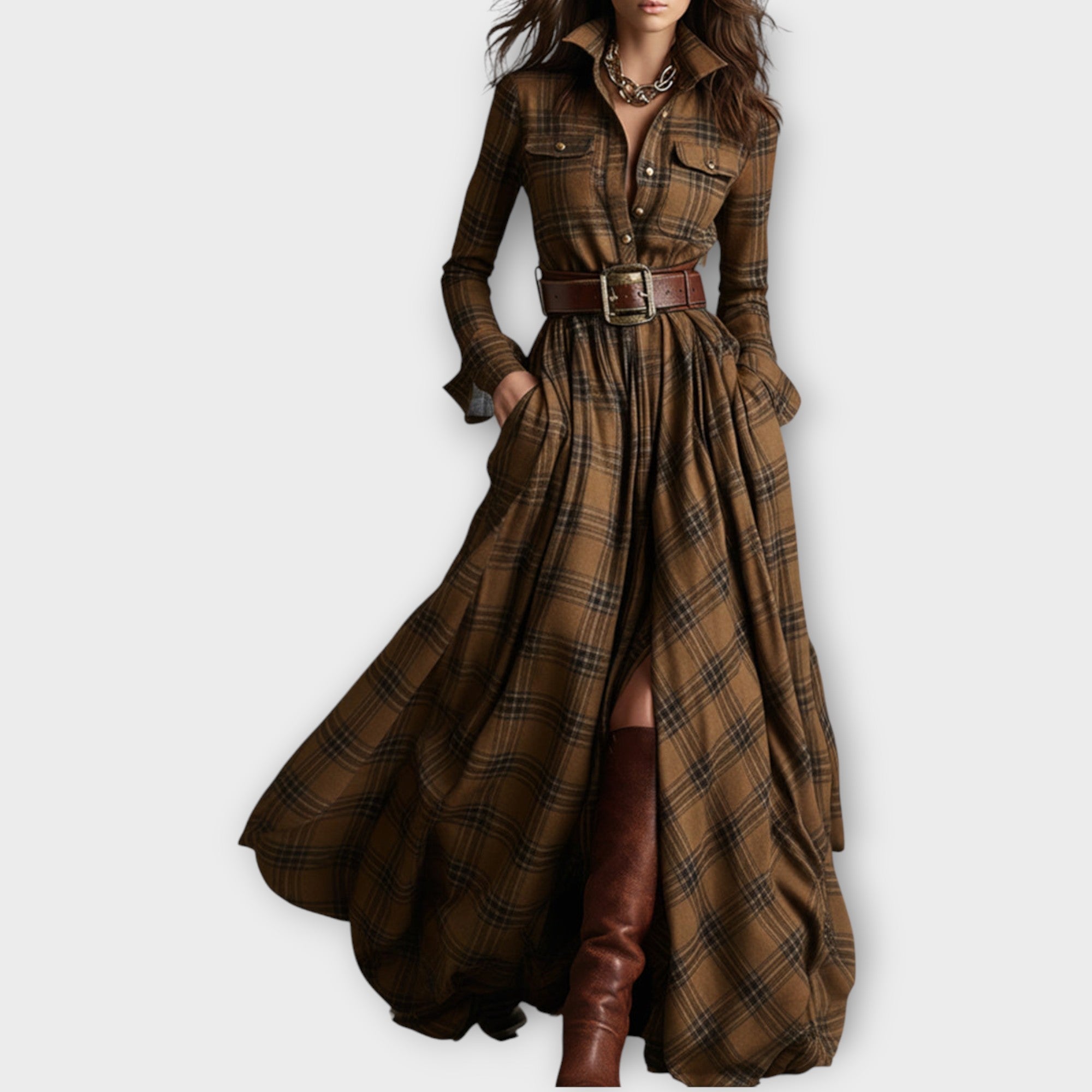 Davellia | Retro Plaid Maxi Dress