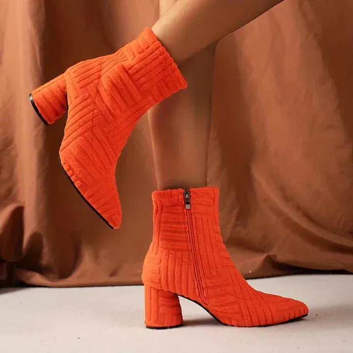 Davellia | Women’s Chunky Heel Knitted Ankle Boots