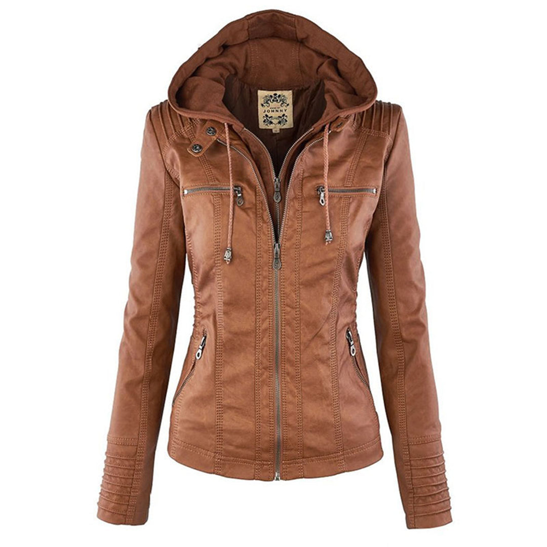 Davellia | Women’s Hooded Zip-Up Casual Biker Jacket
