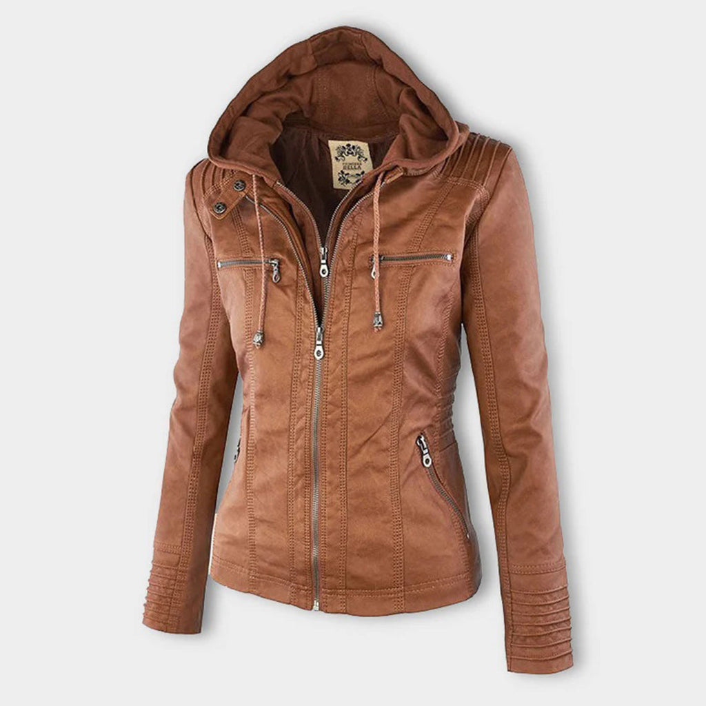 Davellia | Women’s Hooded Zip-Up Casual Biker Jacket