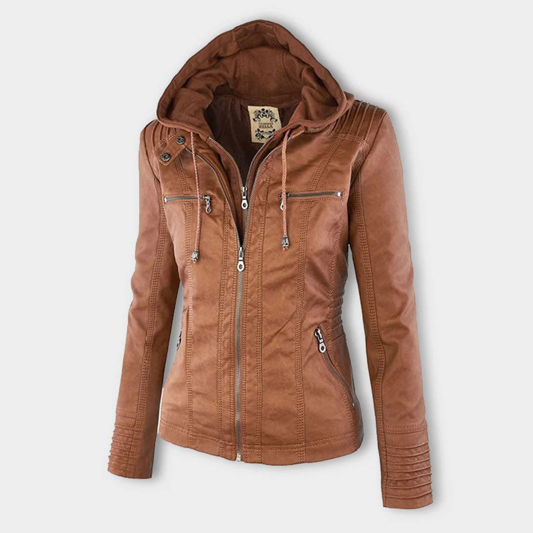 Davellia | Women’s Hooded Zip-Up Casual Biker Jacket