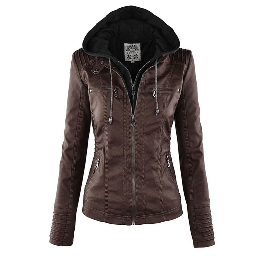 Davellia | Women’s Hooded Zip-Up Casual Biker Jacket