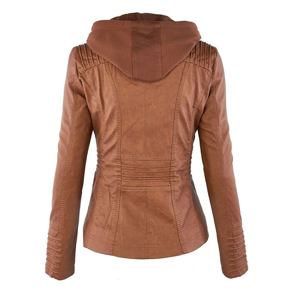 Davellia | Women’s Hooded Zip-Up Casual Biker Jacket