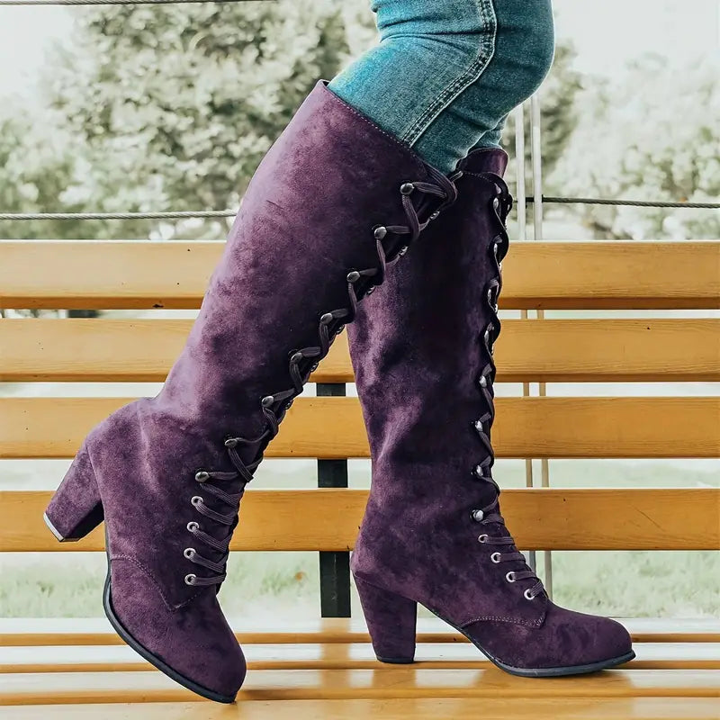 Davellia | Women’s Lace-Up Block Heel Long Boots