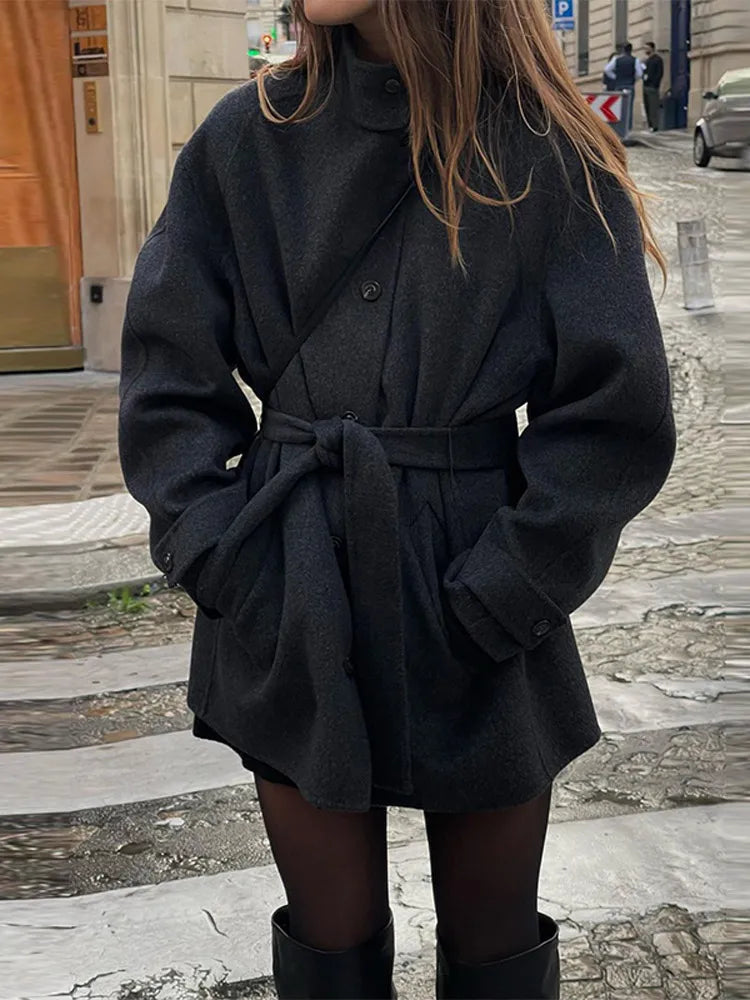 Davellia | Women’s Spring Belted Stand Collar Short Coat