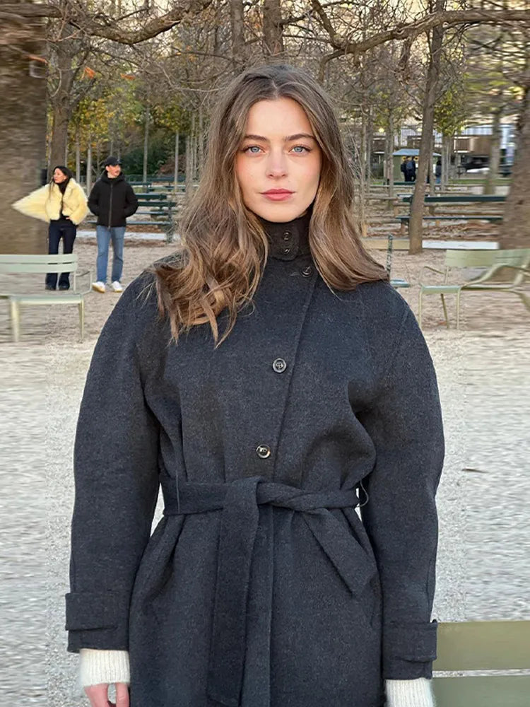 Davellia | Women’s Spring Belted Stand Collar Short Coat