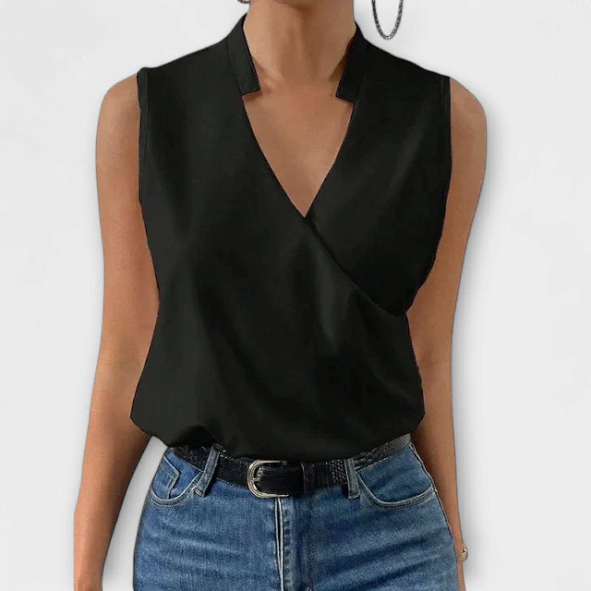Davellia | Women's Elegant Sleeveless V-Neck Wrap Blouse